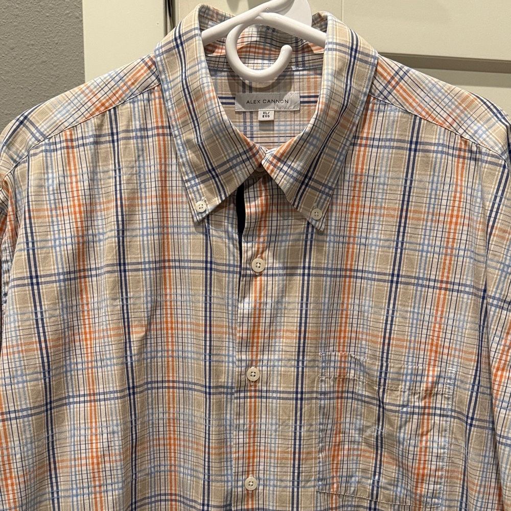 Alex Cannon Men's Plaid Button Down Shirt - Blue and Orange